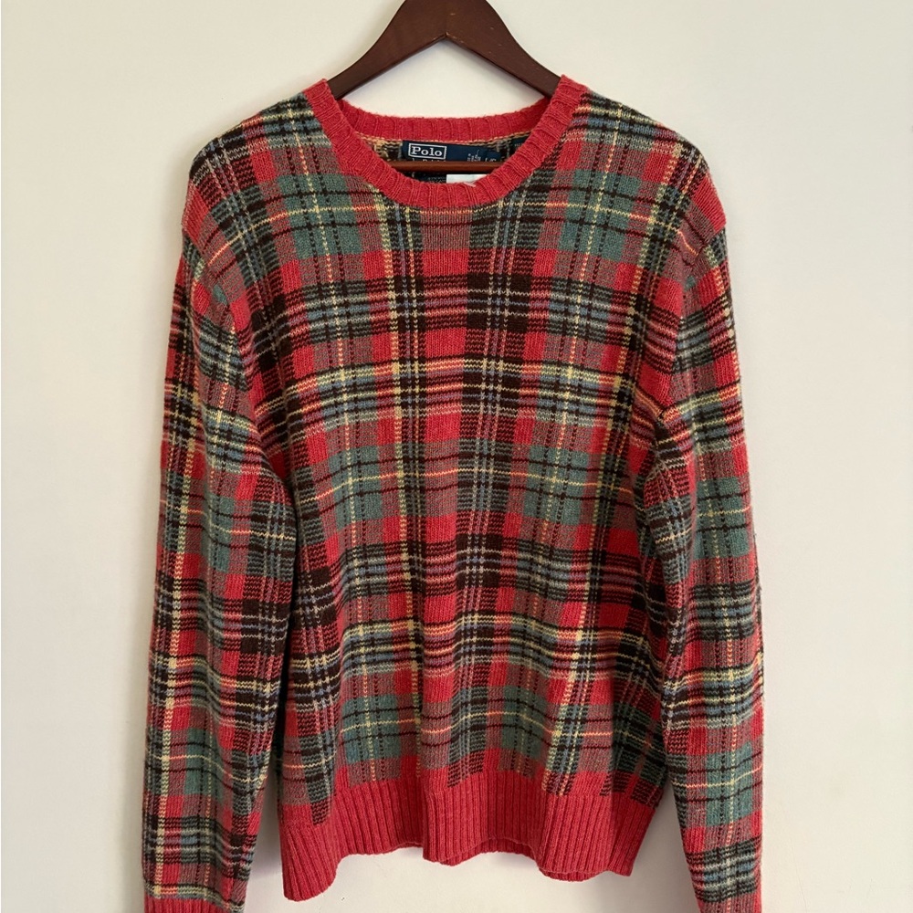 Polo Ralph Lauren Wool Plaid Women's Sweater - Coral and Green